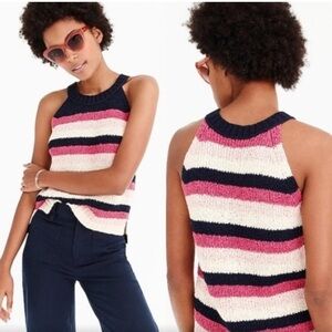 J Crew Striped Knit Sweater Tank Top Medium Navy Pink Cream‎ Lightweight